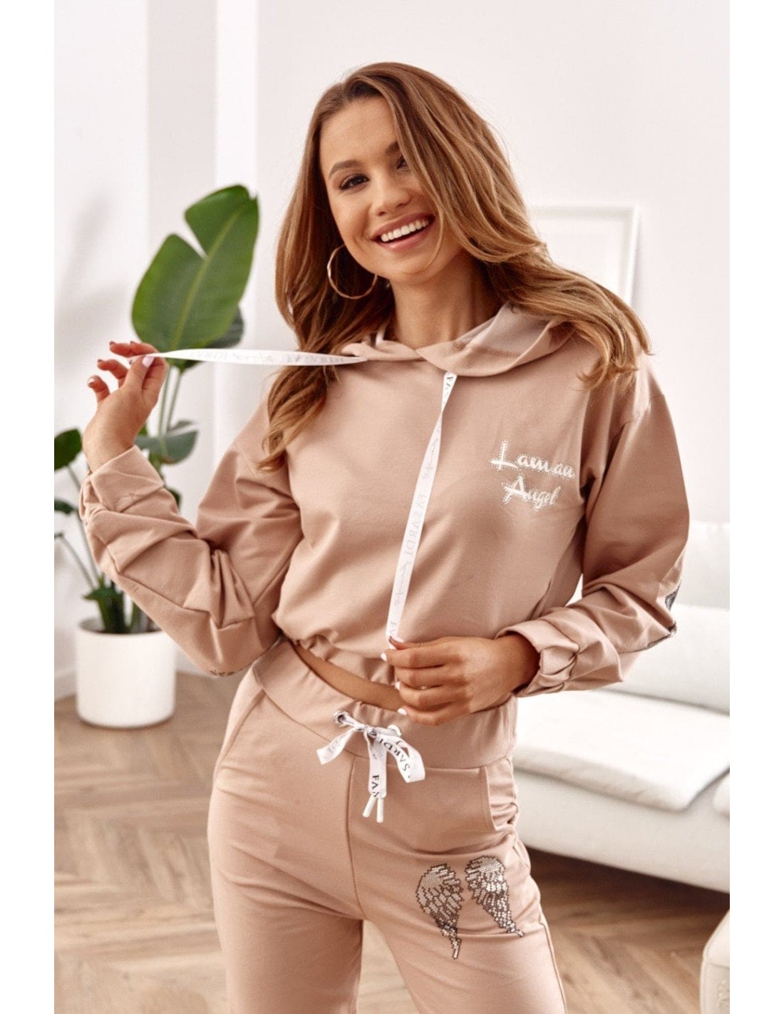 Women\'s tracksuit set with wings, beige FI624 - Online store - Boutique